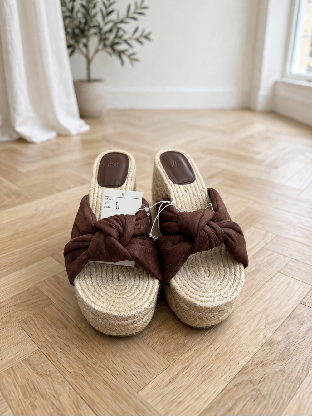 H&M Brown Knot Espadrille Platform Slide - Women